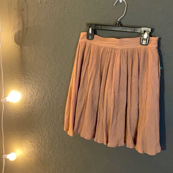 High Waisted Tan Linen Flounce Skirt - Picture 3 of 4